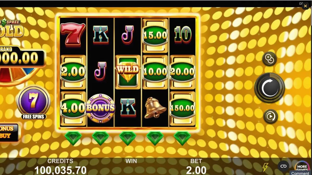 Tampilan visual slot Cash Spree Gold dengan simbol emas dan permata