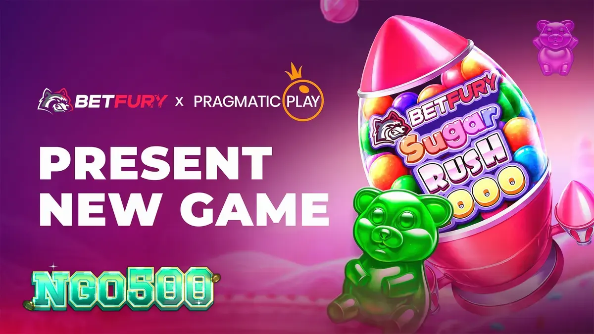 Tampilan visual cerah dan penuh warna dari slot BetFury Sugar Rush 1000 dengan tema permen.
